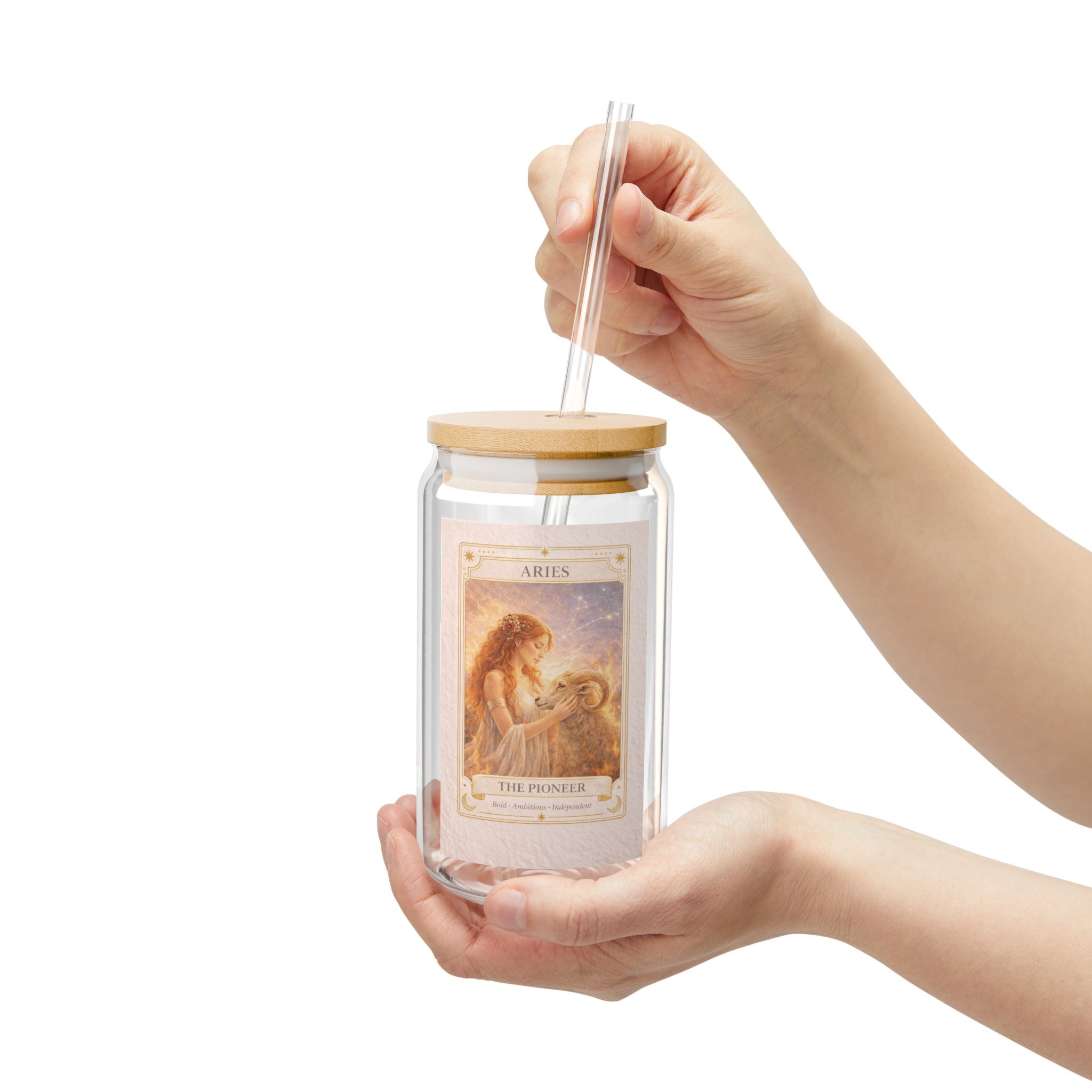 Aries Zodiac Tarot Card Sipper Glass | 16oz