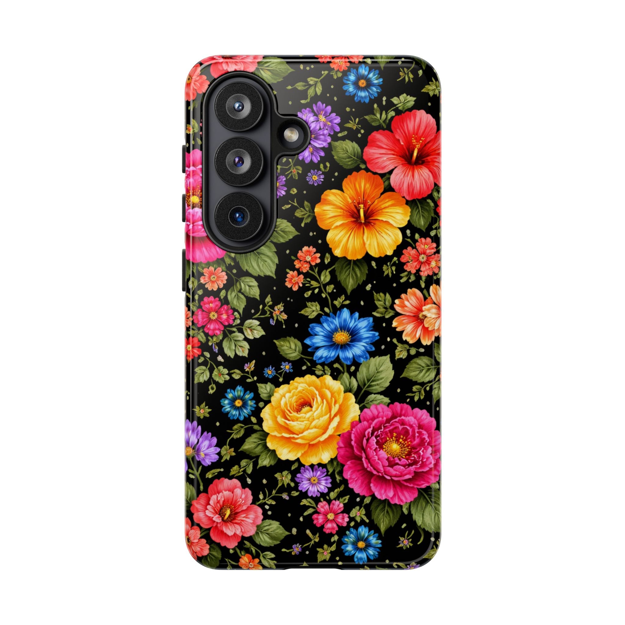 Vintage Floral Pattern Phone Case | Colorful Roses on Black