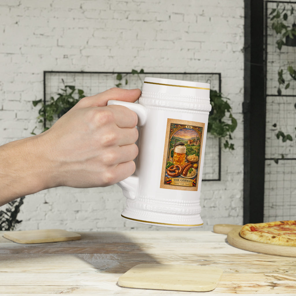 German Beer Stein Mug – Oktoberfest Vintage Beer, Pretzel & Sausage Ceramic Stein