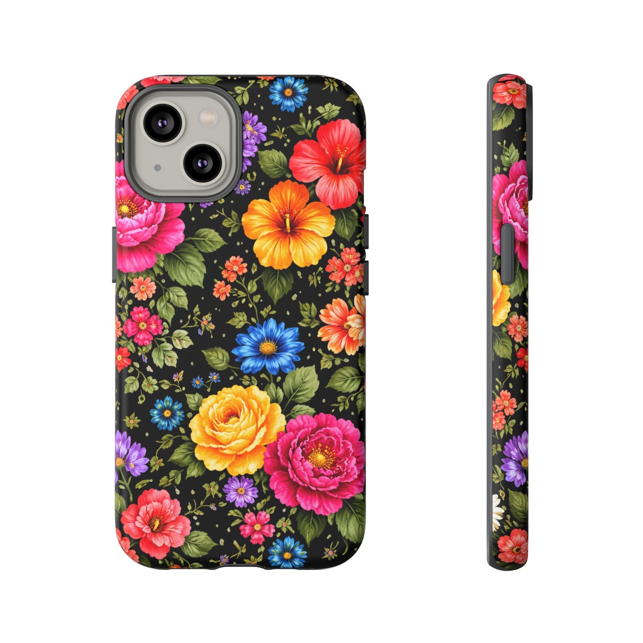 Vintage Floral Pattern Phone Case | Colorful Roses on Black