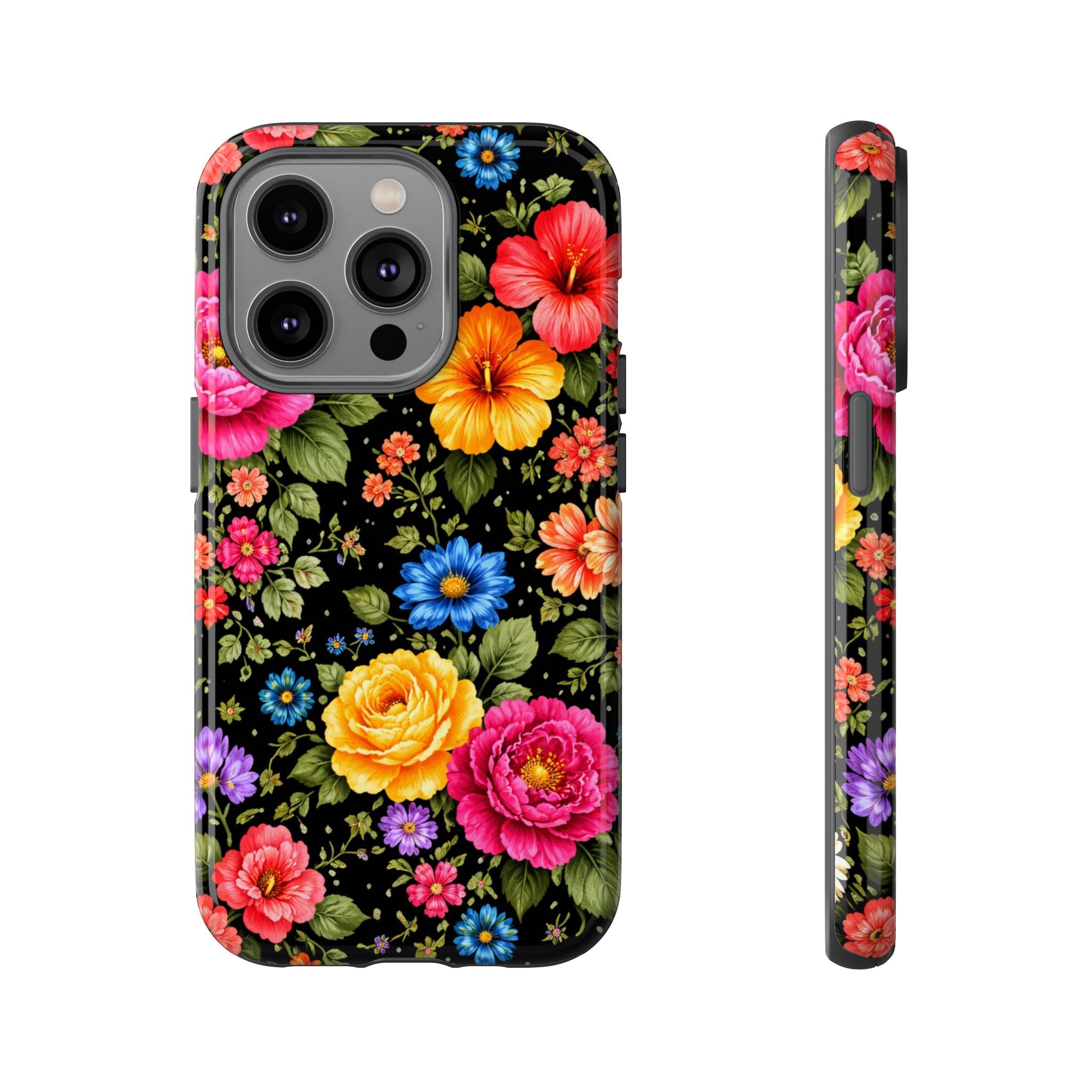 Vintage Floral Pattern Phone Case | Colorful Roses on Black