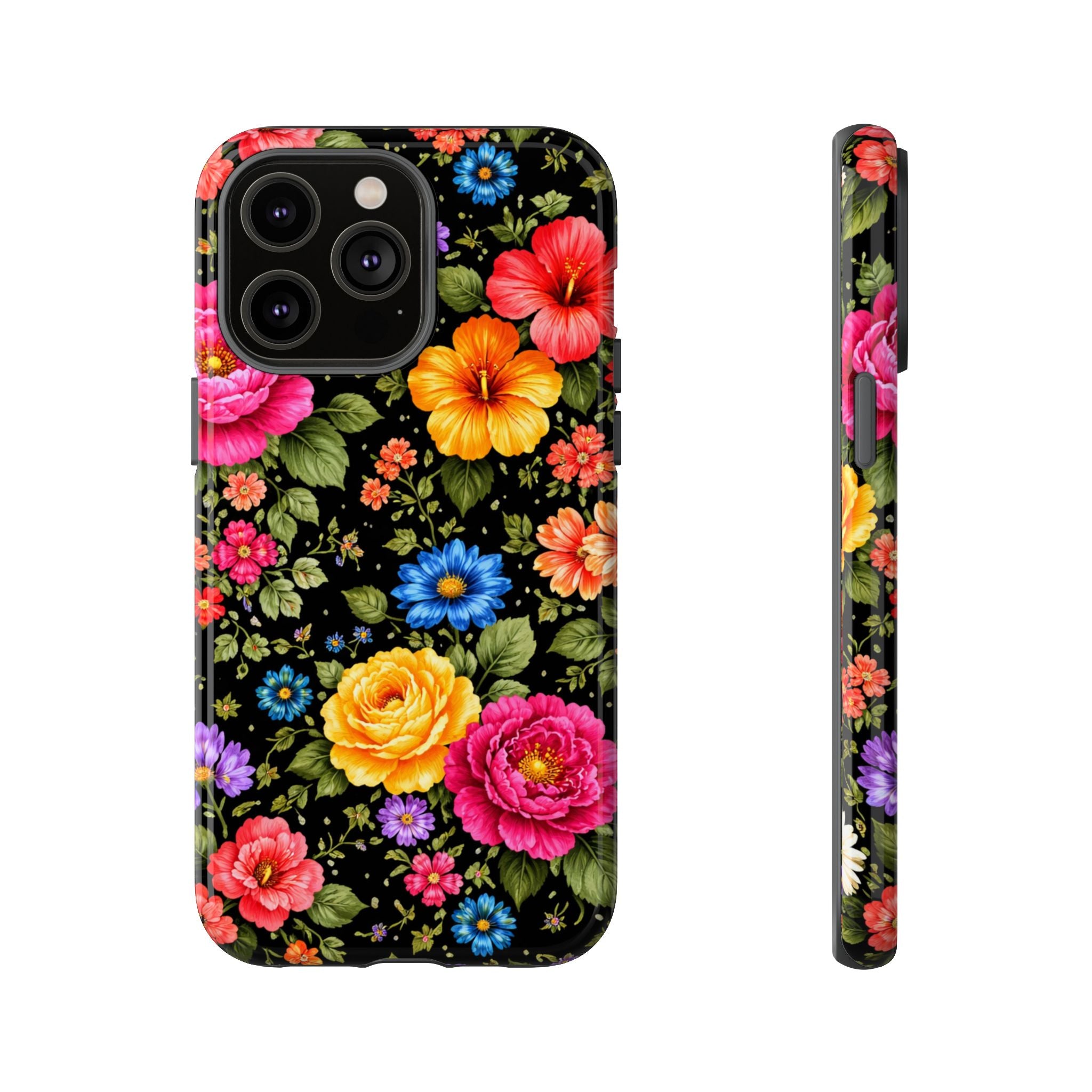 Vintage Floral Pattern Phone Case | Colorful Roses on Black