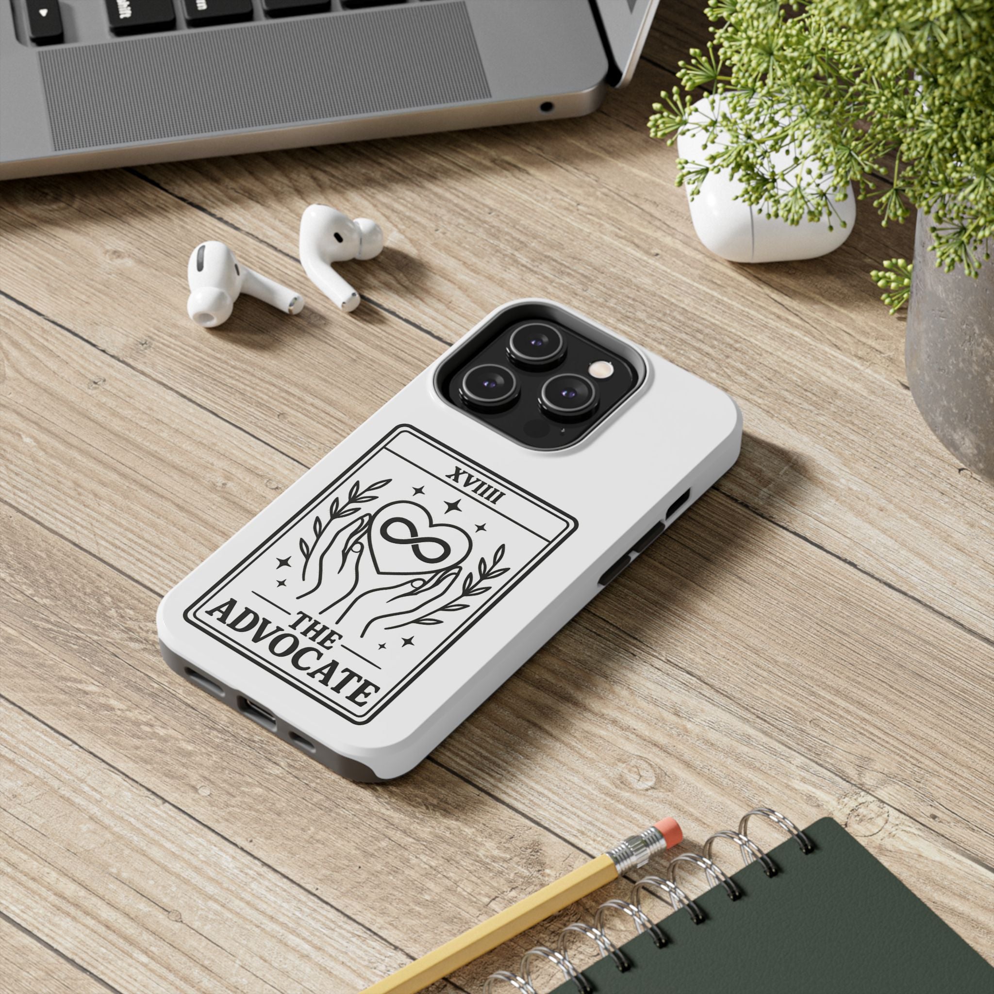 The Advocate tarot card Phone Case | infinity heart hands design