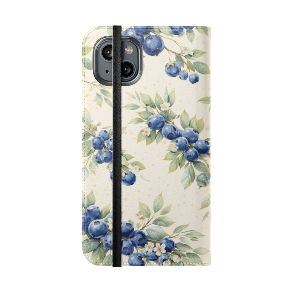 Blueberry Watercolor Pattern Flip Case | Phone Wallet, Card Slots