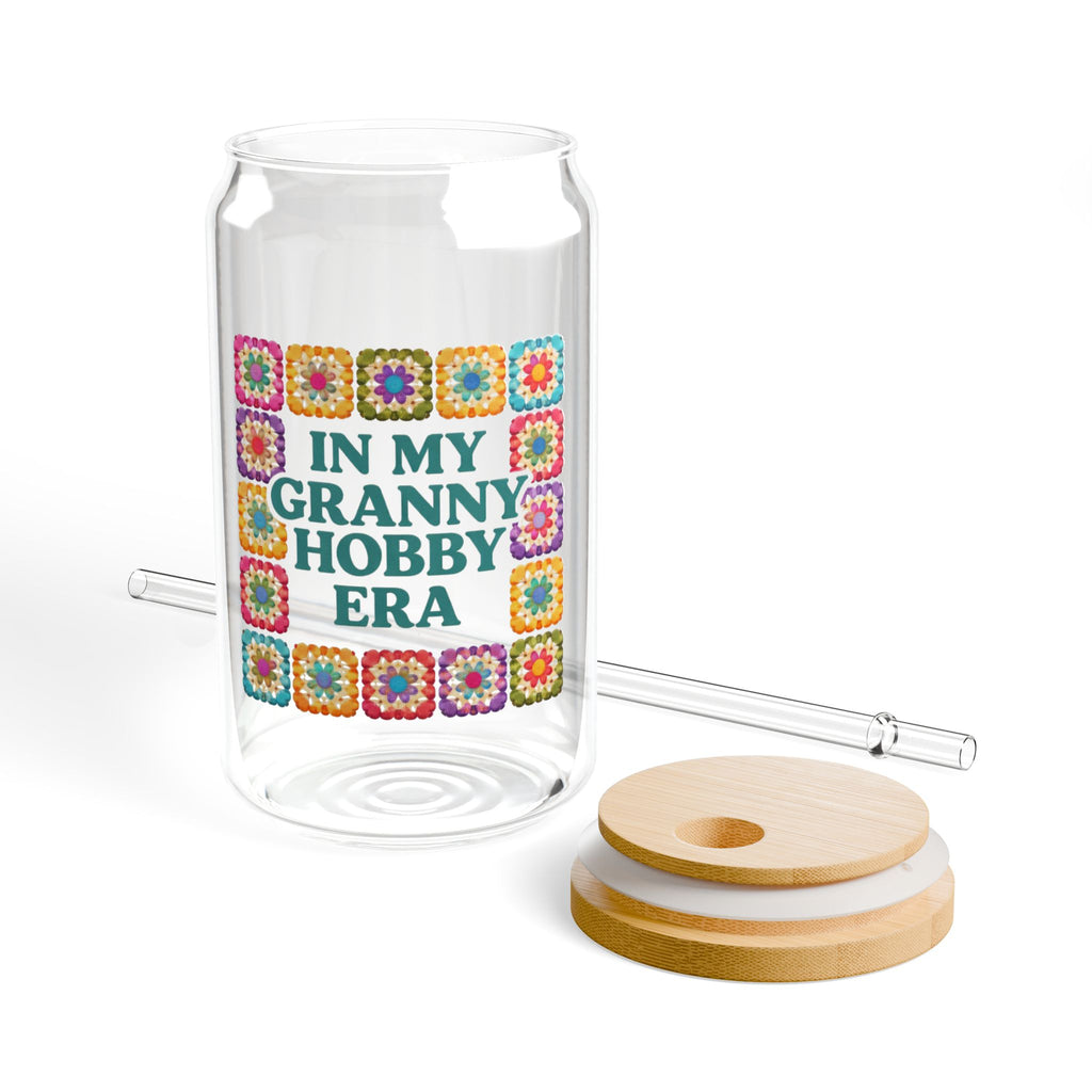 In My Granny Hobby Era Sipper Glass | 16oz Crochet Granny Square Design
