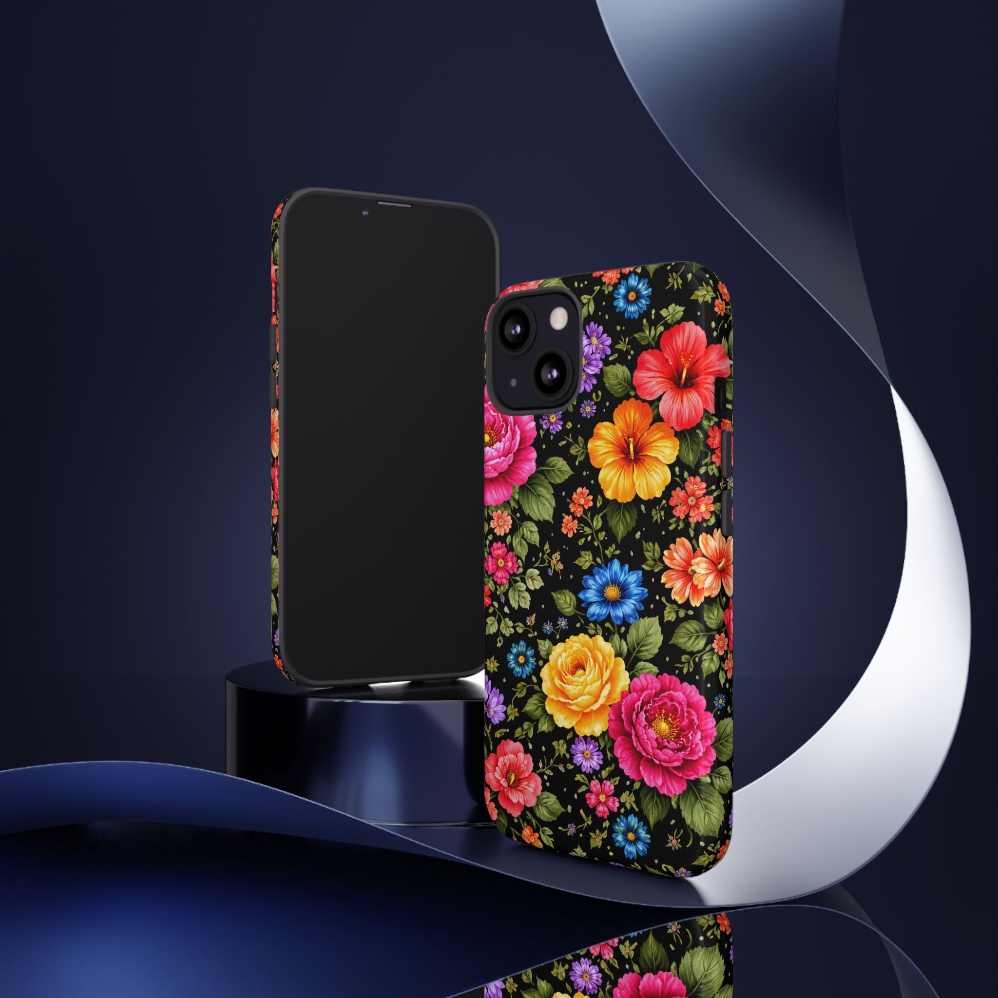 Vintage Floral Pattern Phone Case | Colorful Roses on Black
