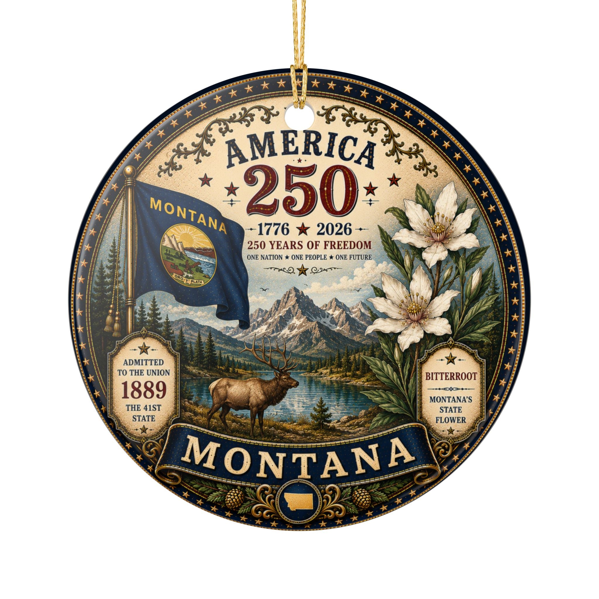 Montana State Seal America 250 Ornament | Ceramic Holiday Decoration