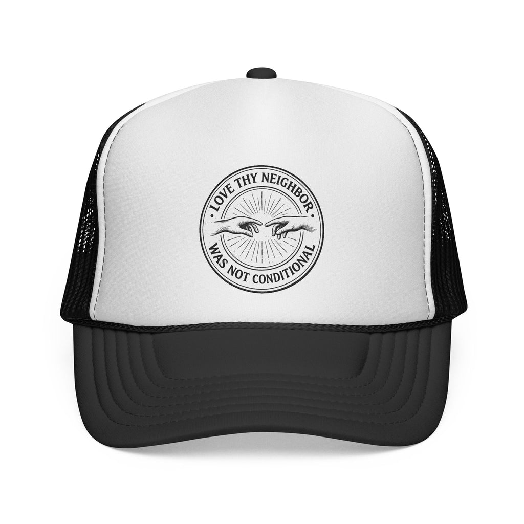 Love Thy Neighbor emblem Trucker Cap | Dove graphic, circular badge